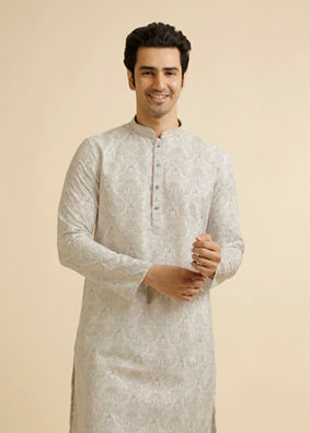 alt message - Manyavar Men Pista Green Chikankari Elegance Kurta Pajama image number 0